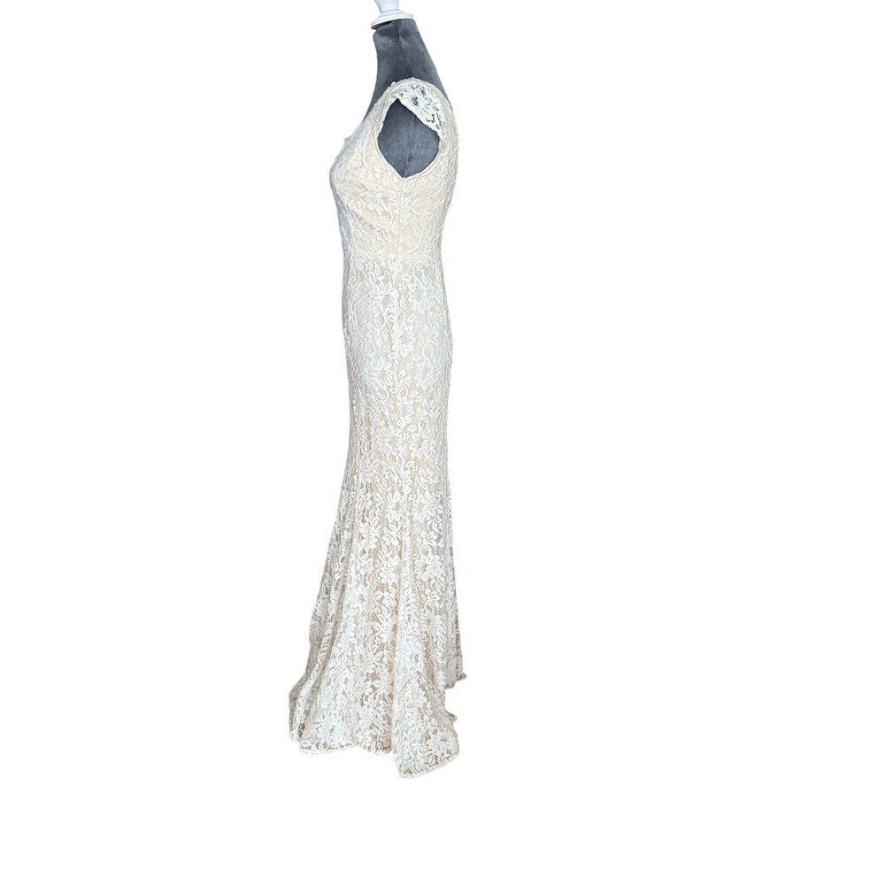 Lulus White Lace Cap Sleeve Plunge Mermaid Maxi Dress Size XS - Picture 10 of 12